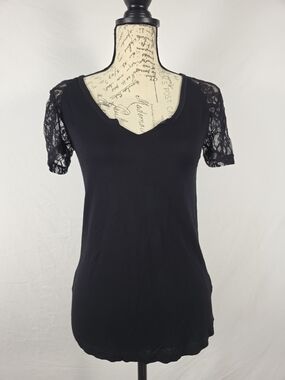 ZARA Basic Evening Black Lace Sleeve Top - Size M